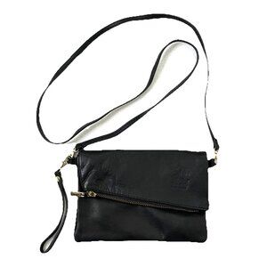 Vera Pelle Genuine Leather Foldover Crossbody Handbag Purse Made in Italy Black